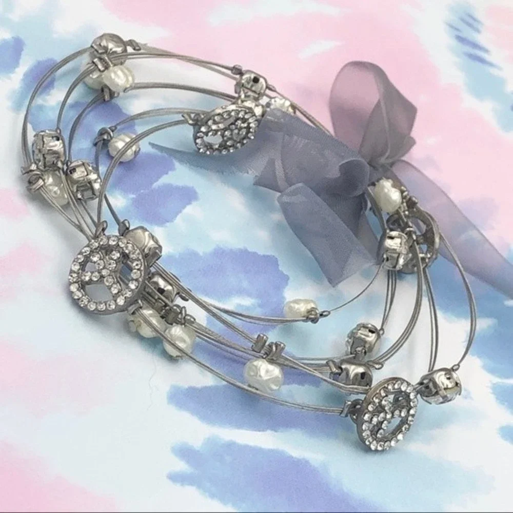 🌼 Peace Sign Wire Illusion Bangle Bracelet Set